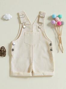 Toddler Baby Suspender Jumpsuit Stripe Print Sleeveless Overall Shorts For Boys And Girls - Màu Khaki - Xem 4
