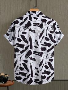 Men's Casual Short Sleeve Shirt, Black & White, Summer - Black and White - View 2