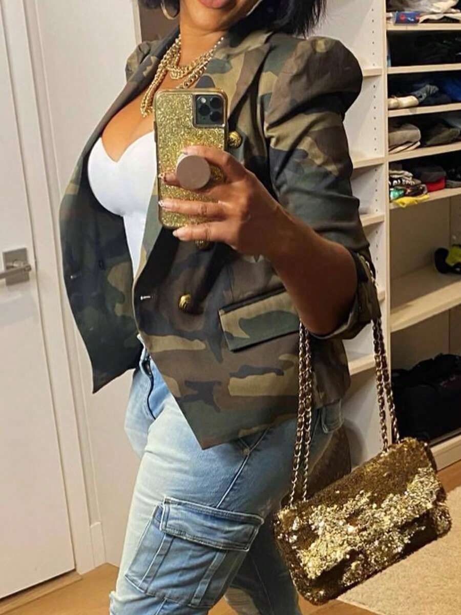 Women's Slim Fit Camouflage Jacket, Spring And Autumn Jacket - 軍綠色 - 查看 1