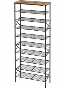 10 Tier Shoe Rack, Shoe Storage Organizer, Large Capacity Shoe Shelf Holds 40 Pairs Of Shoes, Durable And Stable, For Entryway, Hallway, Closet, Dorm Room, Rustic Brown SS10BR