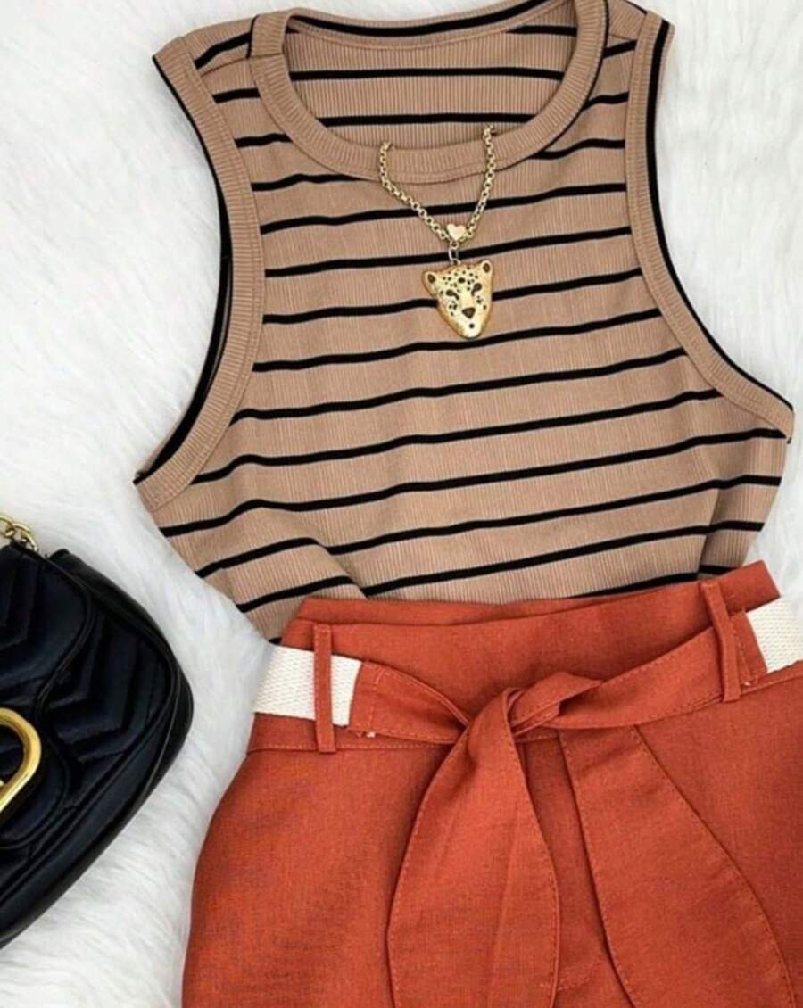 Striped Summer Tank Top - Màu be - Xem 1