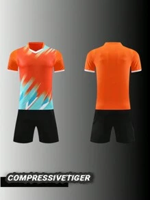 2 stuks gepersonaliseerde voetbaltrui - aanpasbare naam en nummer print korte mouw T-shirt + shorts co-ord drakenpatroon snel drogend zweetabsorberend sportset als cadeau