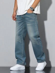 Men's Straight Loose Casual Jeans, Simple And Versatile, Fashion - Blue - View 1