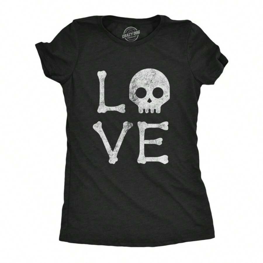 Skull Love Shirt, Womens Halloween Shirt, Skeleton Tee, Halloween Costumes, Spooky T Shirts, Skull Shirt, Love Halloween, Love True Crime - 黑色 - 查看 1