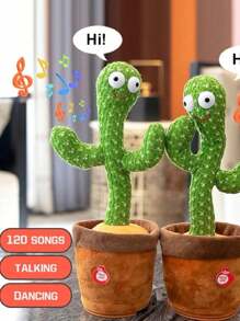 Juguetes de Cactus bailarín, Cactus Parlanchín Bailarín Cantarín Grabar Imitar Repetir Lo Que Dices Juguete con 120 Canciones en Inglés Iluminación Electrónica Cactus de Peluche Regalos,Divertidos y creativos Cactus eléctricos de Peluche (Carga USB)