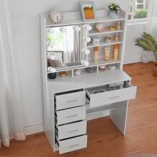 Bureau de coiffeuse Spa Classic, ensemble de spa de beauté, avec tiroir de rangement, avec étagère, avec miroir éclairé et lumière, lumière réglable, essentiels de beauté, cadeau de Saint-Valentin pour petite amie - Blanc FR - Voir 3