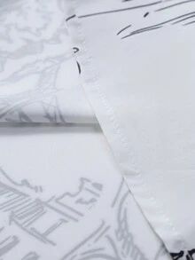 Men's Casual Short Sleeve Graffiti Printed Shirt, Summer - Black and White - View 6