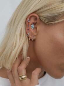 7 件/套优雅天蓝色锆石耳钉套装，简约风格珠宝适合女性约会、派对、日常佩戴 - 金黃色 - 查看 4