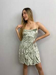 vestido corto de tirantes de terciopelo - Verde - Ver 3
