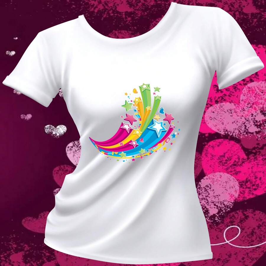 PLAYERA MODA ESTRELLAS COLORES - Blanco - Ver 1