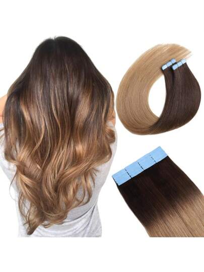 Seamless Tape In Hair Extensions Human Hair Straight Extensions Skin Weft Adhesive Glue On Salon Quality For Woman 20PCS/30g Halloween Costumes