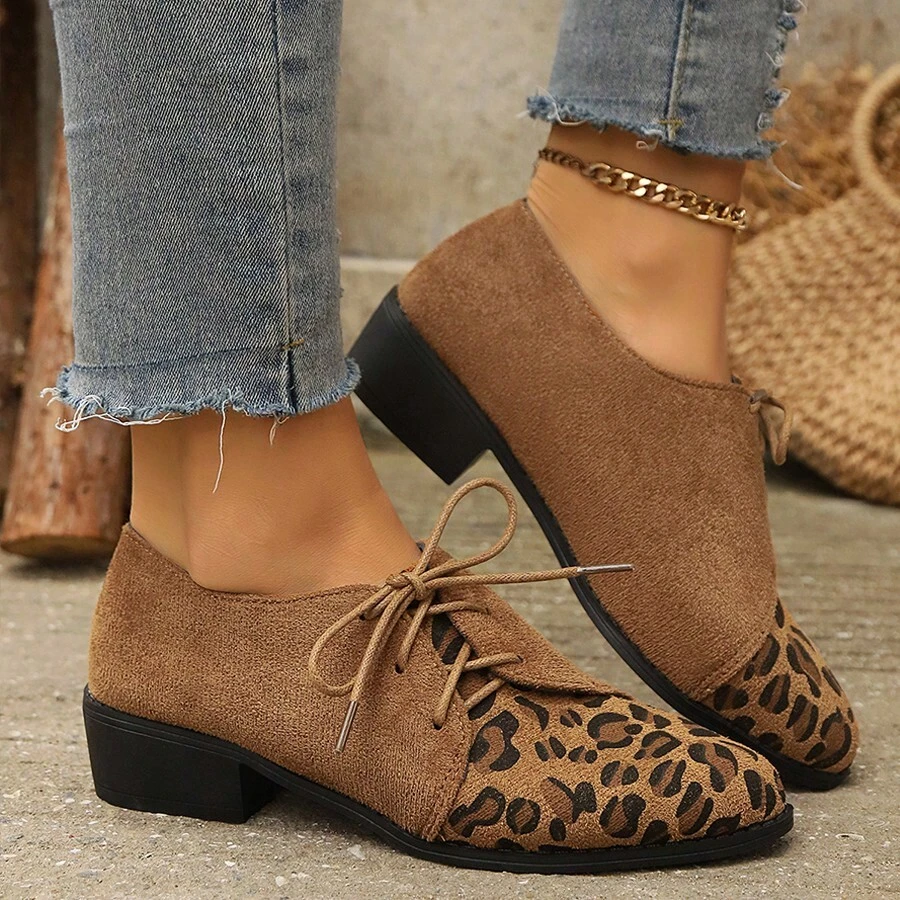 Mocasines suaves transpirables para mujer, nuevos zapatos retro de leopardo de moda para mujer - Marrón Mocha - Ver 1