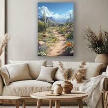 1pc Serene Desert Pathway Framed Canvas Art - High-Definition, Pine Wood Frame, Vertical Orientation For Living Room, Bedroom, Office, Kitchen Decor