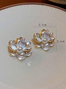 1 Pair Minimalist Elegant Floral Stud Earrings, Fashionable Design For Women, Suitable For Holiday And Daily Wear
