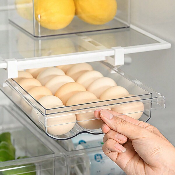 1 Stück, durchsichtige Kühlschrank-Eierschublade aus Kunststoff, robuster Kühlschrank-Organizer L mit Eierablage – multifunktionaler Kühlschrank-Organizer zur Konservierung von Eiern, Obst und Lebensmitteln
