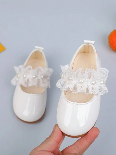 Giày công chúa cho bé gái mới biết đi, giày da hoa ngọc trai thời trang xuân/thu mới cho bé gái, giày khiêu vũ viền ren, giày trẻ sơ sinh - Tính năng: - Vẻ ngoài tinh tế: Thân giày bằng da màu trắng