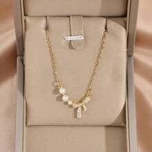 1pc Stainless Steel Bowknot Faux Pearl Pendant Necklace, Creative Design Simple Personalized Fashion Vintage Casual Fashionable Gift For Valentine's Day, Islamic New Year, Daily Wear, Street Party (OPP Bag & Gift Box For Shooting Only)