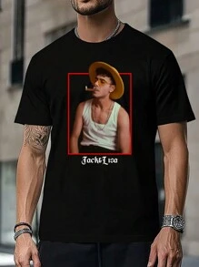 Camiseta de manga corta casual de cuello redondo y holgada personalizada para hombres - Agrega tus propias imágenes y tu texto para diseñar tu camiseta impresa personalizada (Foto familiar/Selfie/Foto de mascota/Foto de amigo/Foto de pareja/Foto de novia/Regalos/Logo para parejas/Camiseta personalizable para esposo, novio o novia) - Negro - Ver 4