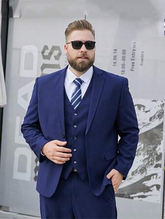 Navy Blue Plus Size Men's Fashion Suit, Casual Business Blazer