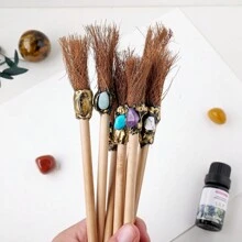 5pcs Creative Products Natural Crystal Magic Broom Pencil Handmade DIY Witch Halloween Energy Gem Children's School Supplies - Magic Broom Pencil - View 6