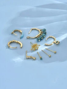 9pcs/Set Elegant Turquoise Earrings Minimalist Earring Set, Suitable For Women's Date, Party, And Daily Wear