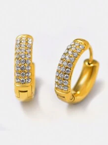 TONSI 1 par de pendientes de aro de acero inoxidable chapado en oro de 18k con turquesa azul y circonia incrustada de manera artesanal, estilo europeo y americano Ins para mujeres