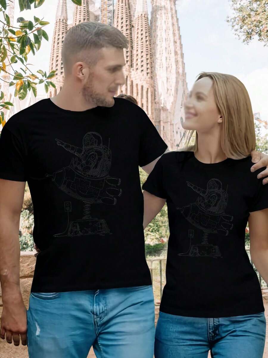 Women's Space Themed T-Shirts Galaxy Planets Stars Astronaut Designs - ブラック - チェックする 1