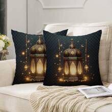 2pcs (Inner Pillow Not Included) Ramadan Golden Text Lantern Decorative Throw Pillow Case, Festival Decor - Multicolor - View 9