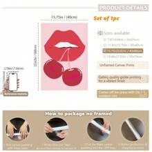 1 pieza, Lienzo colgante, Enmarcado, Impresión artística de pared de cerezas, Póster femenino imprimible, Póster Ma Cherie, Decoración de dormitorio y habitación de niñas, Arte de pared con estilo, Póster elegante, Labios rojos de cerezas, Arte de pared rojo, Arte de pared para el hogar femenino