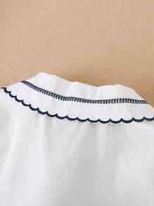 Top de Botões de Manga Curta para Meninas, Top Casual Elegante com Gola de Laço e Manga Bufante para Estudantes do Ensino Fundamental, Top Branca para Meninas Pequenas e Pré-Adolescentes, Novo Lançamento de Verão