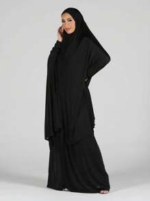 1 Stück Damen Abaya Zubehör Einfarbiger Ärmel All-In-One Kapuzen Gewand Gebetskleid, lässiger Khimar Hijab passend für den täglichen Gebrauch, Saudi-Arabien