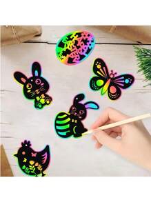 Juego de 12 tarjetas de rascar de estilo artístico para la fiesta de Pascua, tarjetas de rascar con diseños de conejos para el festival de Pascua, regalos DIY de Pascua, etiquetas colgantes y decoraciones en estilos aleatorios