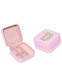 粉色旅行珠宝盒,个性化礼物生日礼物送给女士的圣诞节礼物送给青少年女孩的首字母旅行珠宝盒(不带镜子)A-Z - 粉紅色 - 查看 14