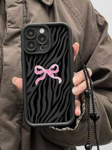 1pc Fashion Bow Print Thick Shockproof Phone Case With Decorative Lanyard, Compatible With IPhone 11 12 13 14 11Pro Max 12Pro Max 13Pro Max 14Pro Max XR 15 15Pro 15Pro Max, Series