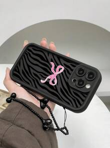 1pc Fashion Bow Print Thick Shockproof Phone Case With Decorative Lanyard, Compatible With IPhone 11 12 13 14 11Pro Max 12Pro Max 13Pro Max 14Pro Max XR 15 15Pro 15Pro Max, Series