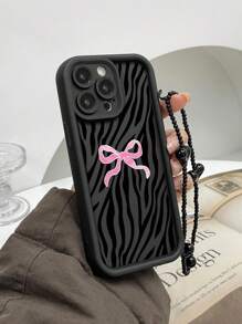 1pc Fashion Bow Print Thick Shockproof Phone Case With Decorative Lanyard, Compatible With IPhone 11 12 13 14 11Pro Max 12Pro Max 13Pro Max 14Pro Max XR 15 15Pro 15Pro Max, Series