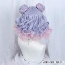 Tóc giả xoăn ngắn màu xanh tím ombre hồng với búi tóc kép tổng hợp mềm mại Lolita Cosplay tóc giả mềm mại chịu nhiệt cho bữa tiệc hàng ngày - Màu xanh lam - Xem 5