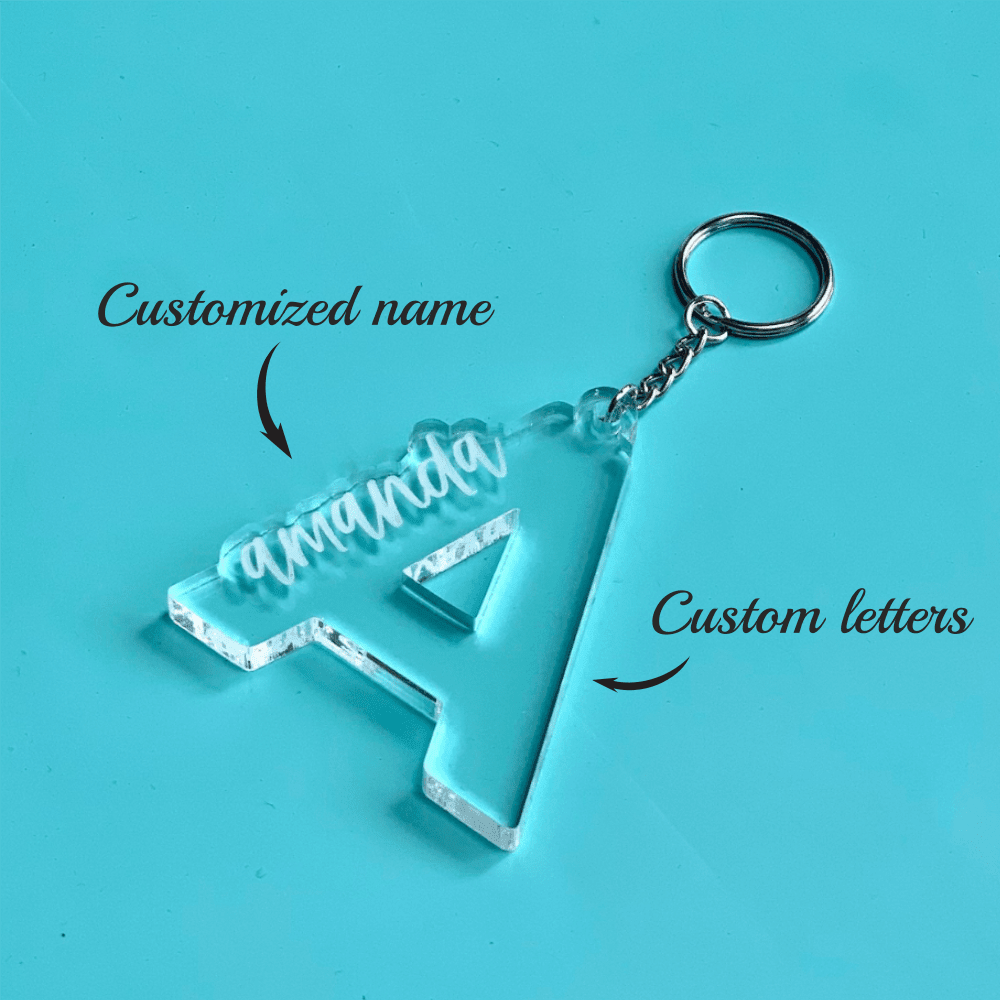 1 pieza Llavero transparente personalizado, se puede personalizar con grabado de letra mayúscula, regalo para mamá/papá/novia/novio/niños, regalo único de vacaciones, llavero portátil de moda