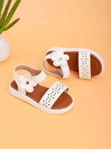 Spring And Summer Everyday Girls' Flower Flat Beach Sandals - White - View 2