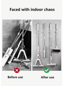 1/3pcs Mop Hook, No-Drill, Strong Adhesive Wall Hanging, Household Storage Mop Clip, Bathroom Hanging Artifact, Load-Bearing Bathroom - Multicolor - View 9