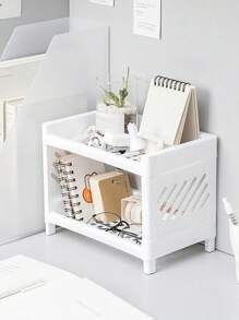 1 Double Desktop Organizer Home Decor Desktop Organizer Snacks Cosmetic Organizer For Room Kitchen Bathroom Office Storage Racks; Dorm Room Desktop Double Storage - White - View 3