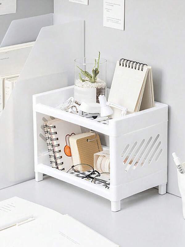 1 Double Desktop Organizer Home Decor Desktop Organizer Snacks Cosmetic Organizer For Room Kitchen Bathroom Office Storage Racks; Dorm Room Desktop Double Storage
