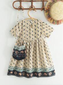 Váy chắp vá họa tiết Paisley thanh lịch cho bé gái kèm túi cho mùa hè - Màu vàng - Xem 2