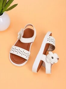 Spring And Summer Everyday Girls' Flower Flat Beach Sandals - White - View 3