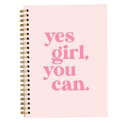 5.5x8.3 Hardcover Spiral Empowering Quote Notebook - 'Yes Girl, You Can' Motivational Journal For Women & Girls Office/School Supplies--5.5x8.3in/14cmx21cm With 50 Pages--A Diary With The Weekday Signs , Weather Signs,Memo No.And Date Signs,School Supplies,Back To School