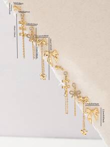10pcs Gold Bowknot Earring Set, Including Bowknot Stud Earrings And Bowknot Dangle Earrings, Women Jewelry - Gold - View 3