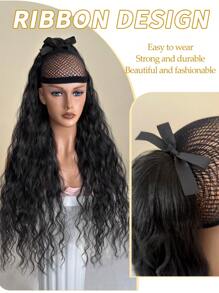 长卷发马尾辫接发 32 英寸黑色环绕式发夹合成纤维适合女性日常使用 - 黑色 - 查看 6