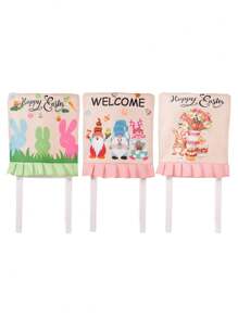 1 pieza Decoración de Pascua Funda para silla de imitación de lino impreso con diseño de conejo