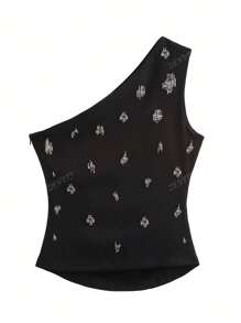 ZEVITY Women's Asymmetric Beaded Decor Sleeveless Top, Simple Fashion Daily Casual