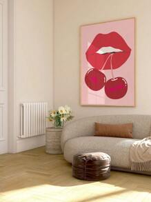 1 pieza, Lienzo colgante, Enmarcado, Impresión artística de pared de cerezas, Póster femenino imprimible, Póster Ma Cherie, Decoración de dormitorio y habitación de niñas, Arte de pared con estilo, Póster elegante, Labios rojos de cerezas, Arte de pared rojo, Arte de pared para el hogar femenino